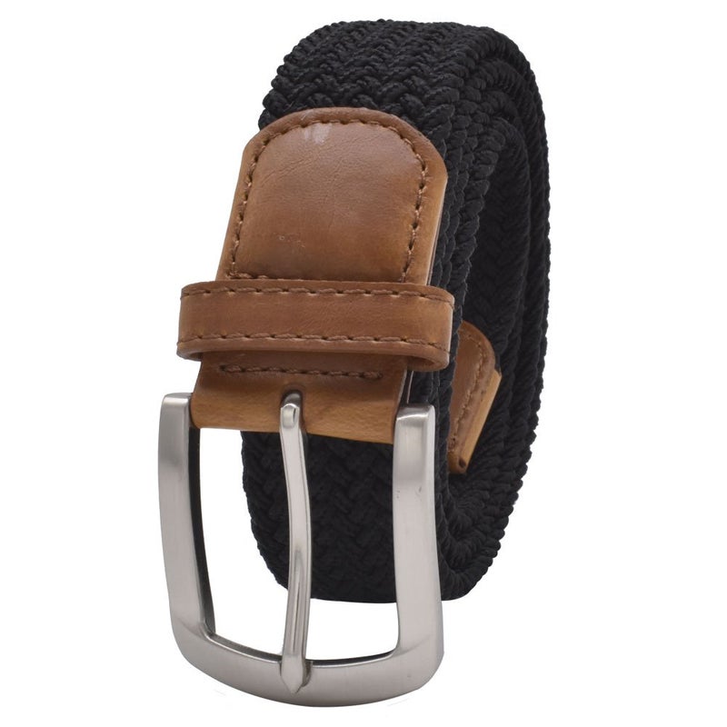 VONSELY Stretch Belt, Elastic Belts Braided Fabric Belt Colorful Woven Belts for Men and Women, Black - Image 1